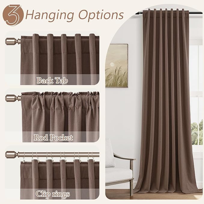 Cappuccino 100% Blackout Linen Curtains 84 Inch Length 2 Panels Set - Image 6