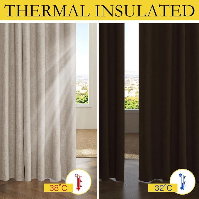 NICETOWN Natural Thick Linen Blend 100% Blackout Curtains - Image 6