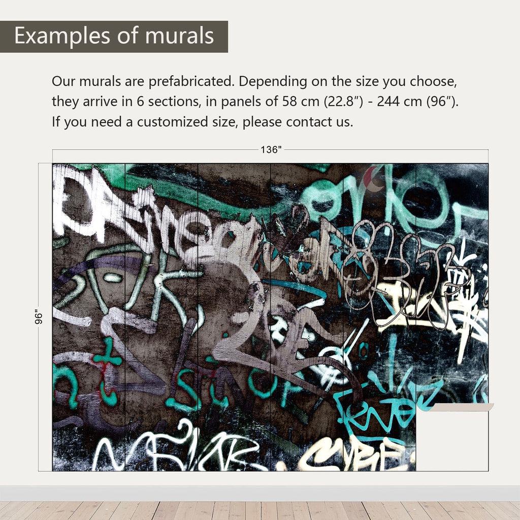 AFZEVEB-Black and White Art Graffiti Wallpaper Wall murals for Bathroom 136"x96" (Not Peel and Stick)