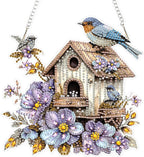 Lxmsja DIY Birdhouse Diamond Painting Hanging Ornament, Double-Sided Acrylic Flowers Bird Diamond Art Kit, Special Shaped Drill Pendant Window Art Kit, Suncatcher Hanging Craft Decoration 8x8 inch