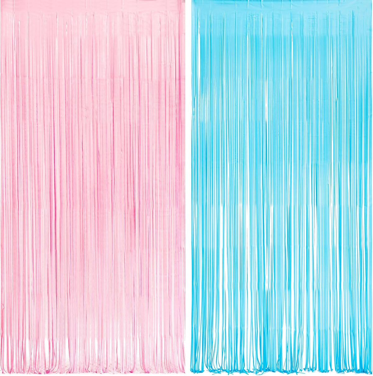 Pink and Blue Party Photo Backdrop - GREATRIL Foil Fringe Tinsel Streamers for Pastel/Easter/Birthdays Party Decorations - 3.2ft X 8.2ft - 2 Packs