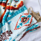 CASAAGUSTO Boho Sherpa Blanket,Teal Aztec Twin Blanket, Ultra Soft, Warm, Cozy, Plush, Thick Fleece Western Blanket for Couch, Bed, Sofa (Aqua 60 * 80 Inch)