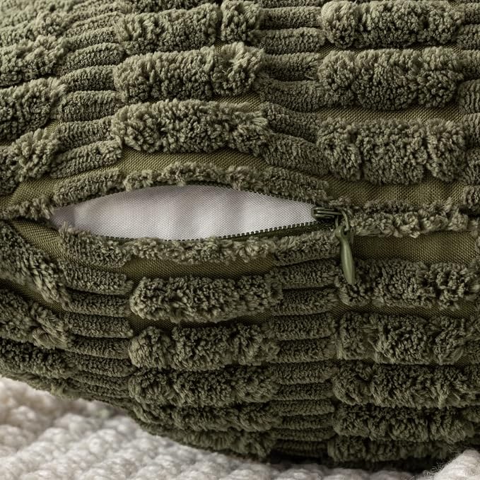 MIULEE Corduroy Decorative Throw Pillow Covers 18x18 Olive Green Pack of 2 | - Image 10