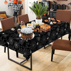 2 Pcs Halloween Tablecloth - Plastic Halloweens Spider Webs Table Cloth, Black Disposable Rectangle Spiderweb Table Cover for Halloween Party Decorations Supplies Favors Tables Decor, 108 x 54 Inch