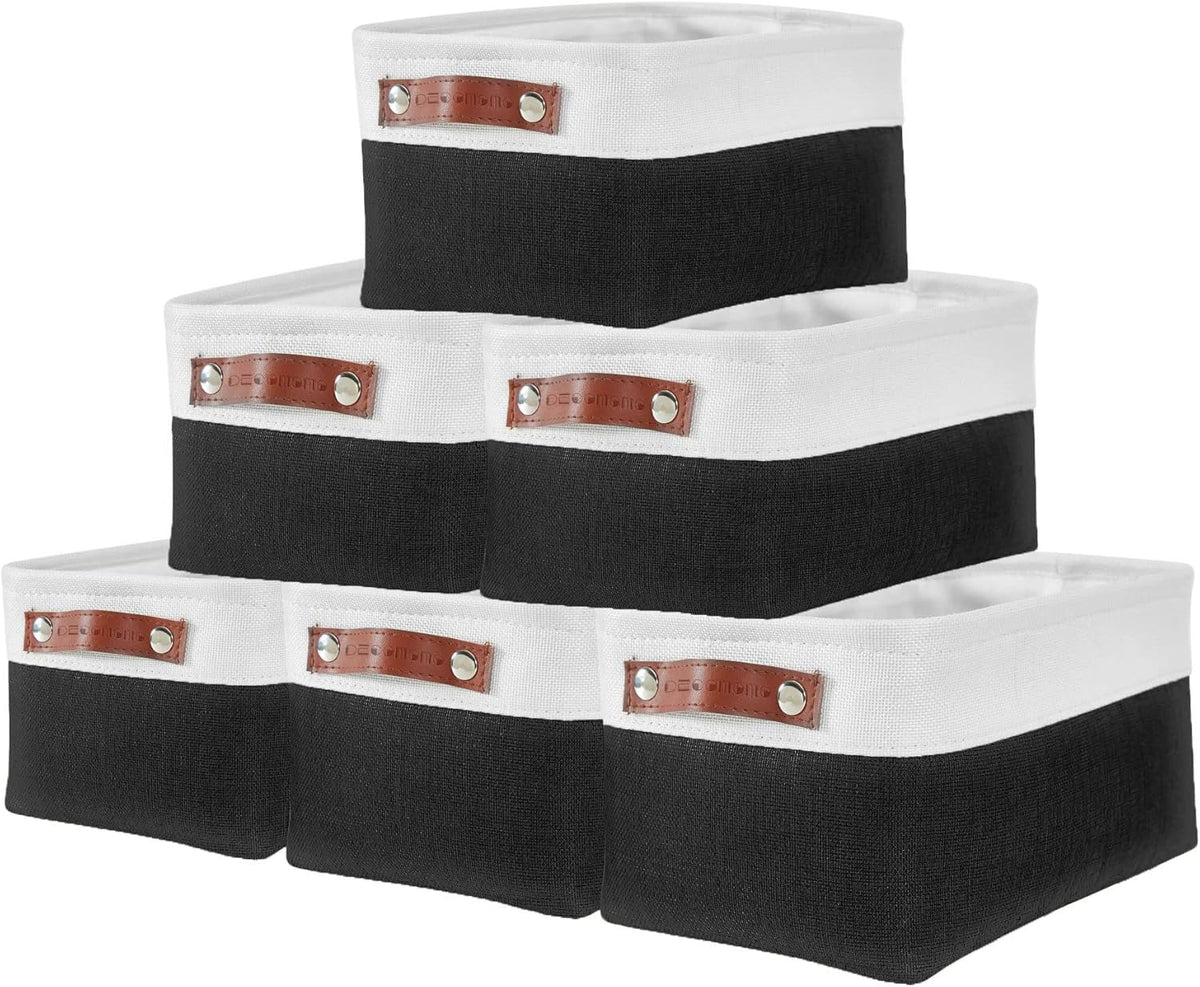 DECOMOMO Small Storage Basket, Closet Storage Bins, Baskets for Organizing Shelves (Black & White, Small - 6 Pack)