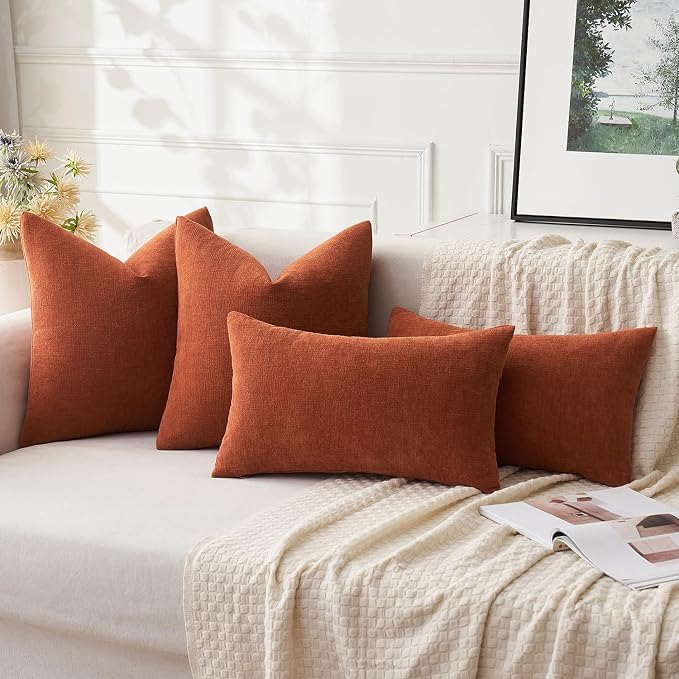 MIULEE Fall Rust Chenille Couch Lumbar Throw Pillow Covers, 12x20 | Set of 2 - Image 5