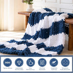 Chunky Knit Blanket - Luxury Soft Cozy 50 * 60 Throw Blanket,100% Woven Blanket Rope Knot Throw Blanket for Couch, Sofa, Home Decor, Gift - Machine Washable（White/Deep Blue）