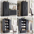 72" Tall Wood Storage Cabinet, Farmhouse Kitchen Pantry Cabinet with Adjustable Shelves & Drawer & Barn Doors, Versatile Storage for Kitchen, Dining Room, Bathroom, Black