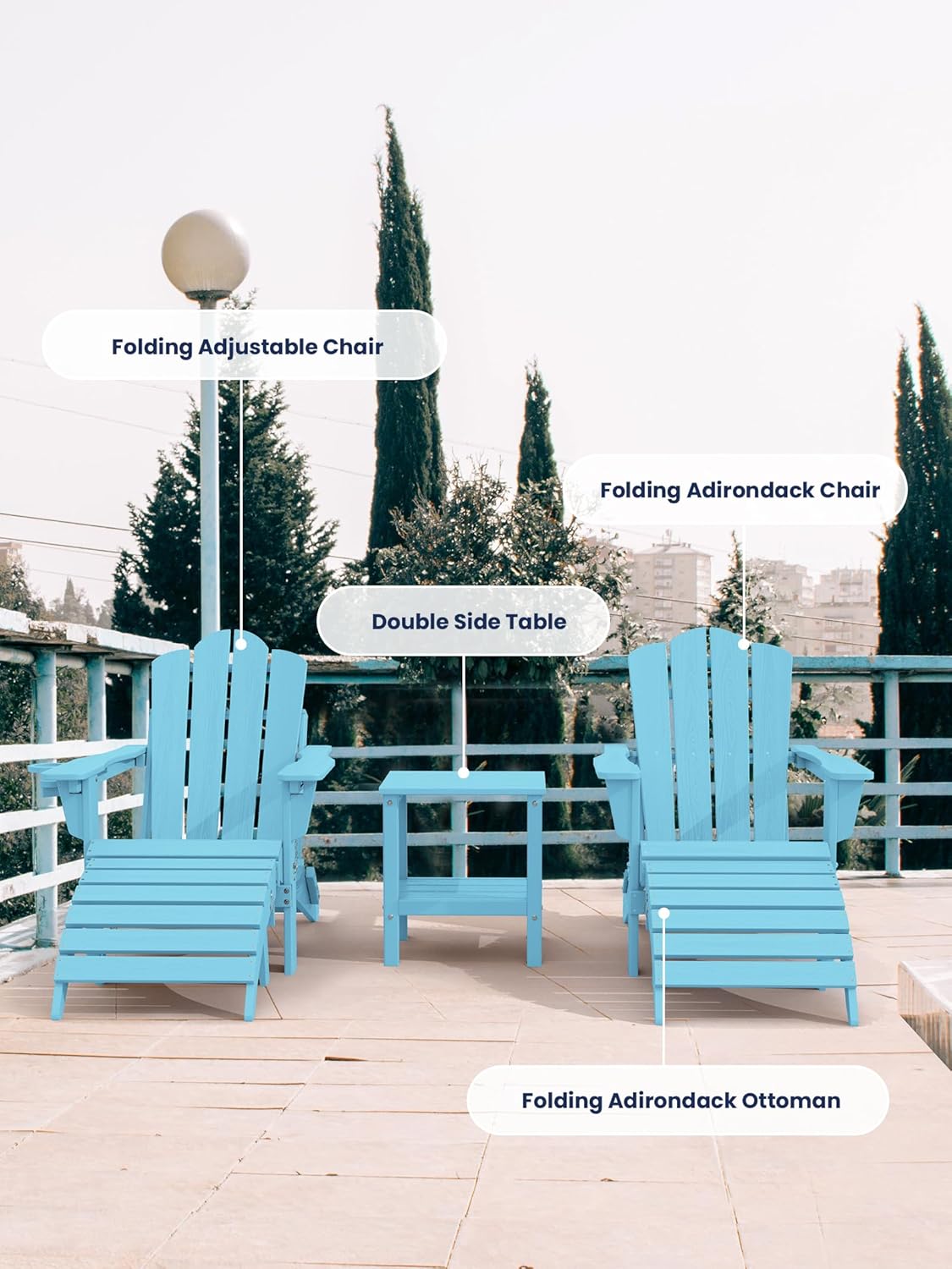 KINGYES Folding Adirondack Ottoman for Adirondack Chair, Light Blue