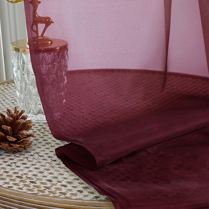 Burgundy Sheer Curtains 72 Inches Long 2 Panels Set, Light Filtering Sheer - Image 3