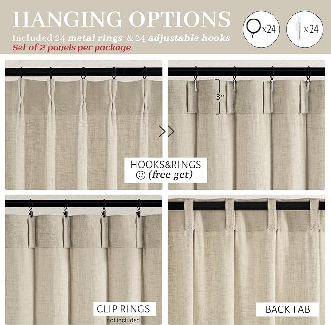 Extra Wide Linen Sheer Curtains 90 Inches Long 2 Panels Set - Image 4