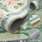 Wonnitar Washable Floral 6x9 Rug, Soft Green Area Rug Boho Non Slip Dining Room Carpet, Non-Shedding Flower Floor Carpets for Kids Bedroom Living Room Dorm Playroom