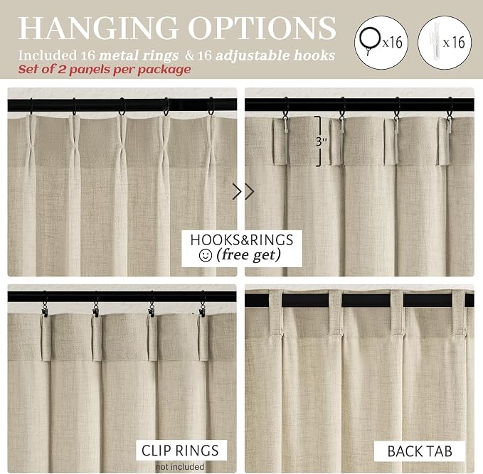 Floor to Ceiling Light Flax Linen Curtains 120 Inches Long 2 Panels Set - Image 6