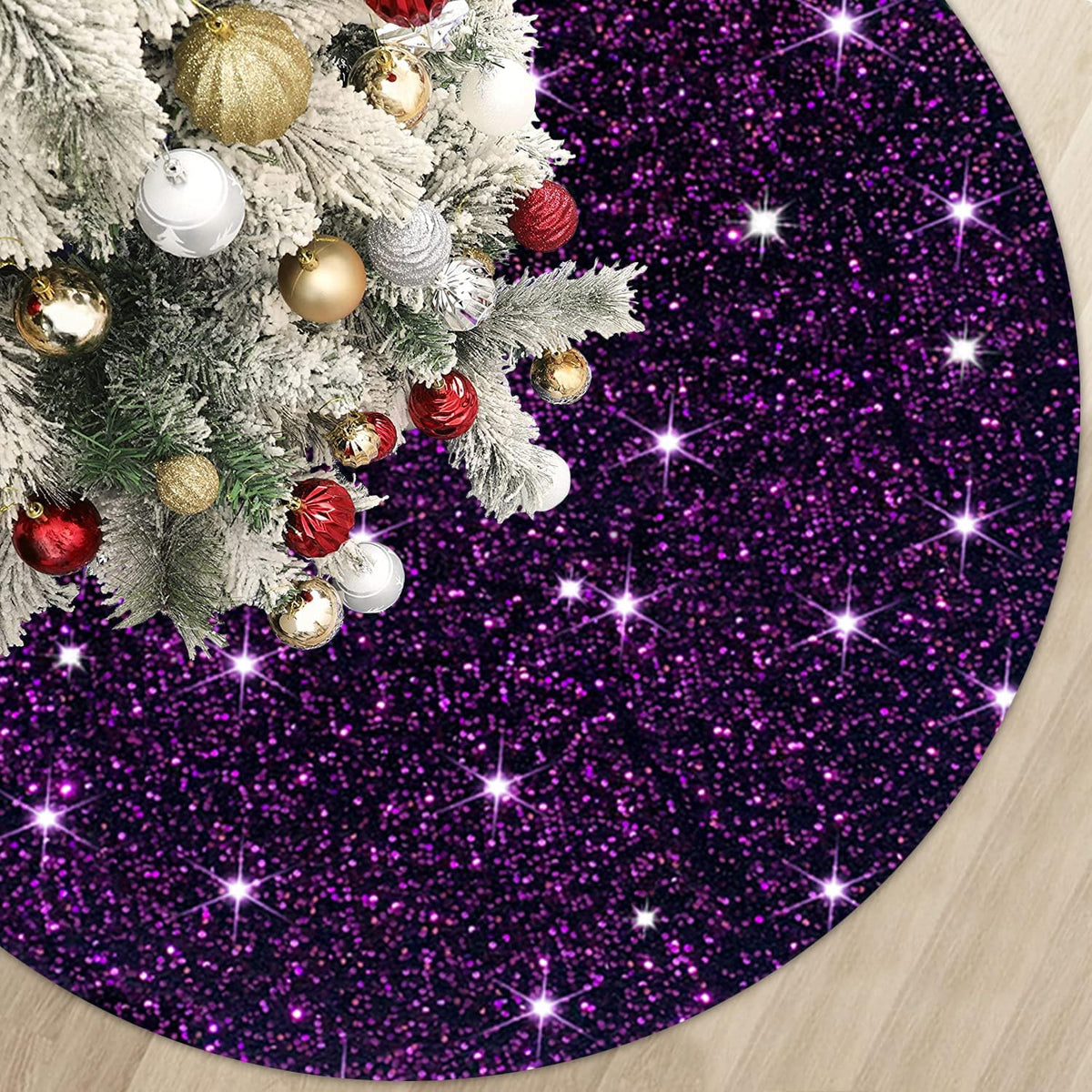 MODFUNS Purple Xmas Tree Skirt Sequin Christmas Tree Skirt 60 Inch Velvet Tree Mats Glitter Fabric Large Tree Skirts for Christmas Tree Base Cover Halloween Party Tree Skirt for Christmas Day Holiday