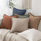 MIULEE Boho Natural Linen Fringe Decorative Euro Throw Pillow Covers 26x26 | - Image 2