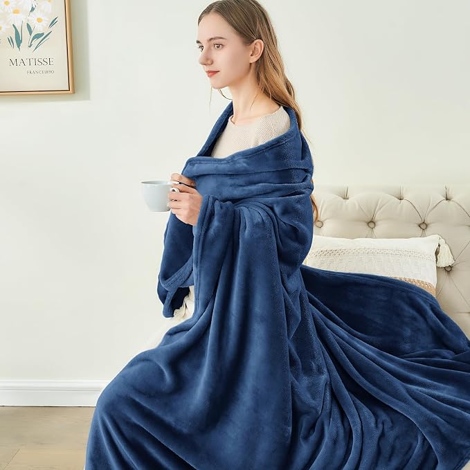 BEDELITE Fleece Blanket Soft Plush King Size Bed Blanket Navy 108"x90" | Ultra - Image 4