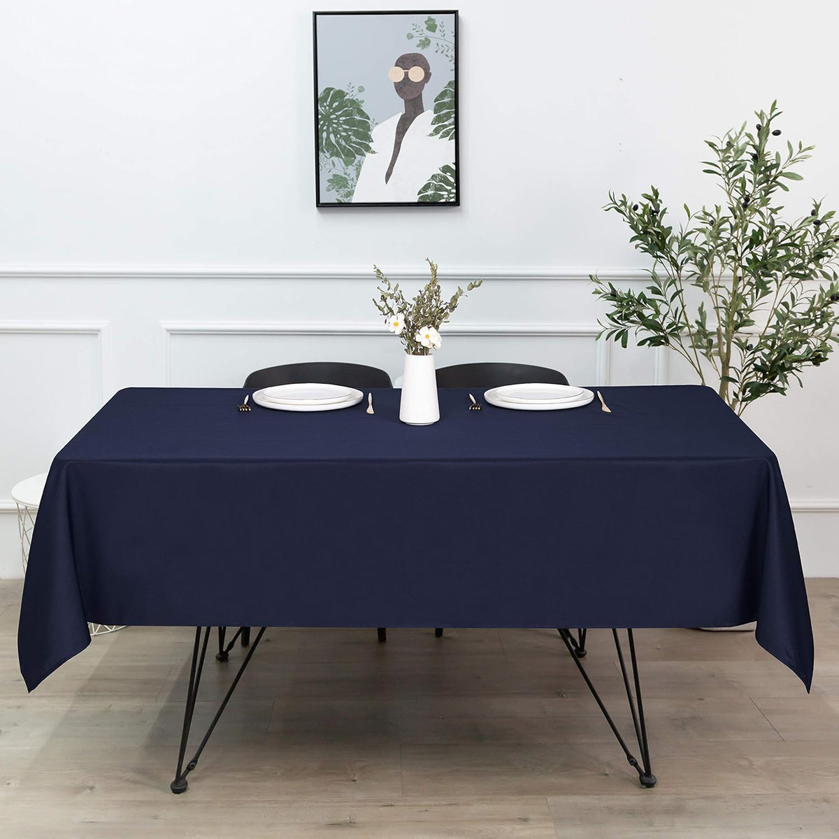 sancua Square Tablecloth - 54 x 54 Inch - Stain and Wrinkle Resistant Washable Polyester Table Cloth, Decorative Fabric Table Cover for Dining Tables, Buffet Parties and Camping, Navy