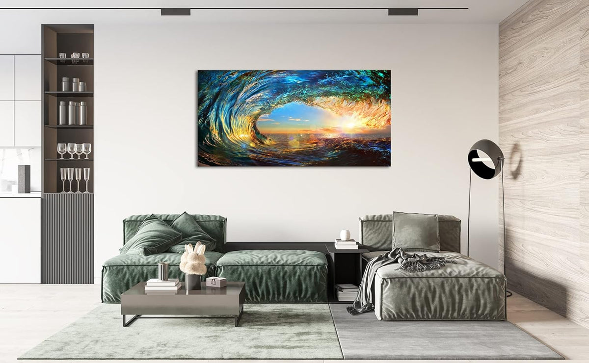 Cao Gen Decor Art S06775 Giant Wave Water Wall Art Canvas Prints 1 Panels Ocean Waves Pictures Paintings with Sunset Blue Seascape Framed for Living Room Bedroom Kicthen Office Artwork