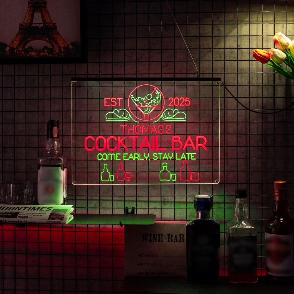 Personalized Bar Signs with Your Name for home wall light up with personalized pub name, man cave accessories, beer themed neon customizable lighted sign