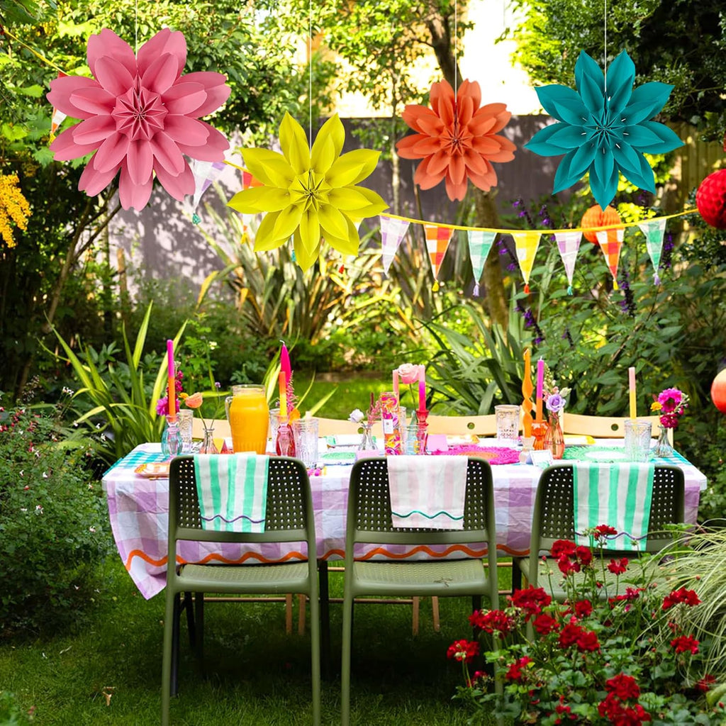 ADLKGG Hanging Colorful Paper Flower Fans Decorations, Flower Paper Fan Event Accessory for Tea Party, Wall Background Birthday, Wedding, Summer Party, Classroom Decor, Nursery Decoration, Set of 4
