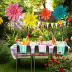 ADLKGG Hanging Colorful Paper Flower Fans Decorations, Flower Paper Fan Event Accessory for Tea Party, Wall Background Birthday, Wedding, Summer Party, Classroom Decor, Nursery Decoration, Set of 4