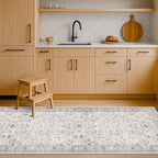 Washable Neutral 2x6 Bathroom Runner Rug, Vintage Kitchen Floor Mat - Image 3