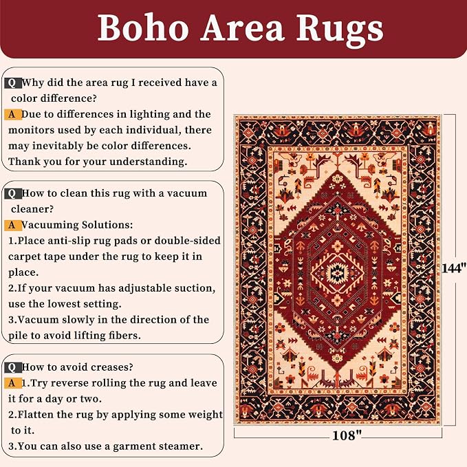 SERISSA 9x12 Washable Non Slip Boho Area Rug - Image 2
