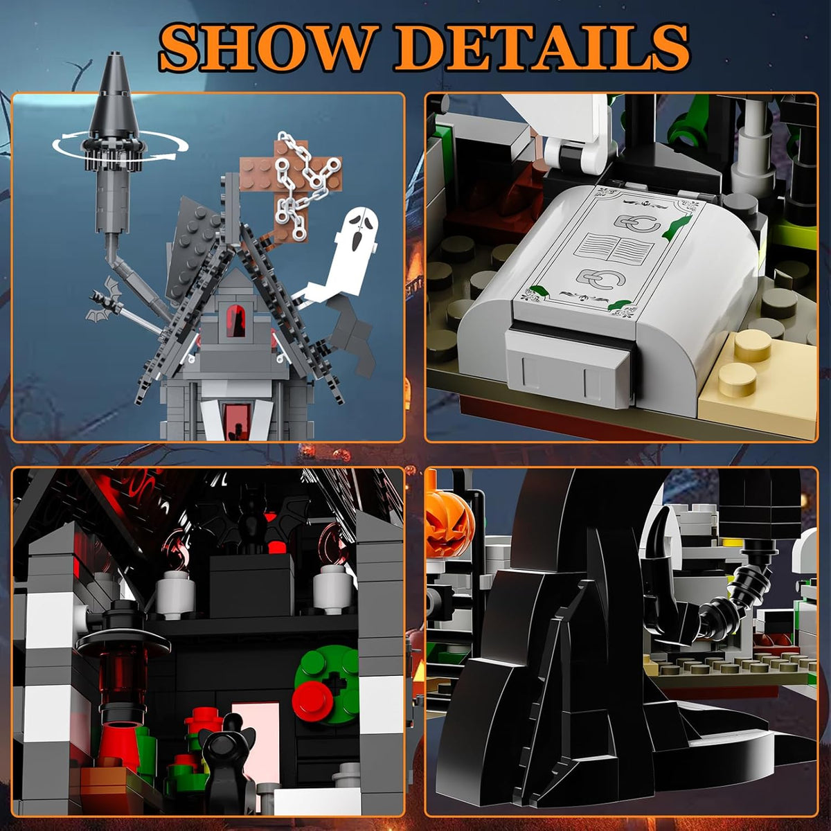 Mini Bricks Haunted Graveyard House Building Set - 1092 PCS Halloween Spooky Construction Toy Kit for Kids & Adults (Not Compatible with )