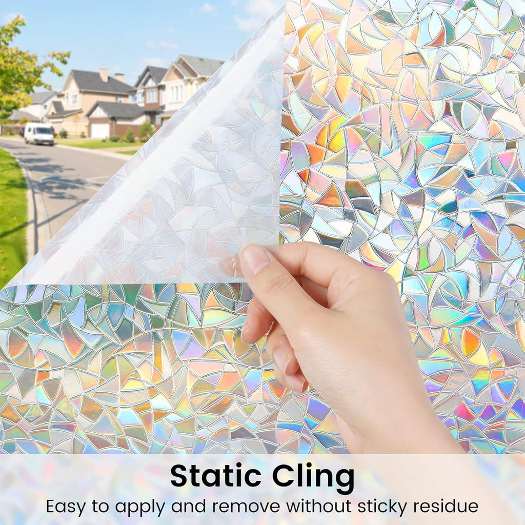 DOWELL Window Privacy Film, Rainbow Window Film, Decorative Stained Glass Clings, Static Cling Door Sticker, Non-Adhesive 3D Decals for Home UV Protection, 35.4 x 118 inches