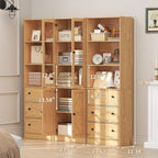 71" Tall Bookshelves Set of 3, 2 Bookcases with Drawers & 1 Bookshelf with Doors, Wooden Bookshelves Floor Standing Display Storage Shelves Home Decor Furniture for Home Office, Living Room