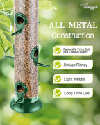 Metal Tube Bird Feeders for Outdoors Hanging,Finch Feeders for Outside,Chew-Proof Hanging Birdfeeder,Squirrel-Proof 6 Ports Bird Feeder 13 Inch,Anti-Rust,Green,1 Pack(Seed is not Included)