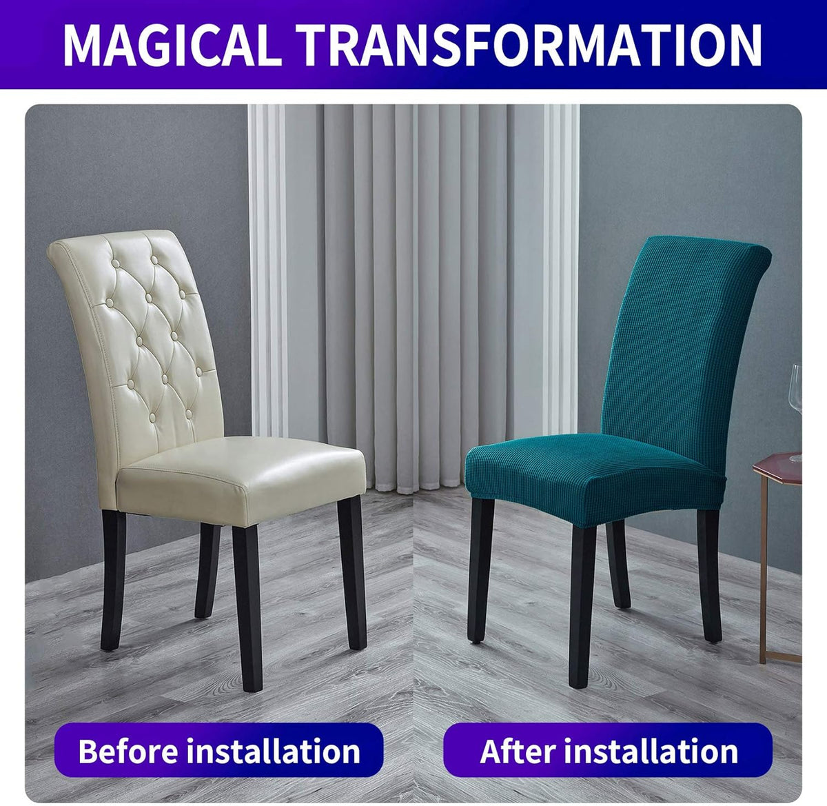 Howhic Stretch Chair Covers for Dining Room Set of 2, Removable Washable Dining Room Chair Covers, Dining Chair Slipcovers Seat Protector, Great Home Decor and Banquet Upholstery (Teal, 2 Pack)