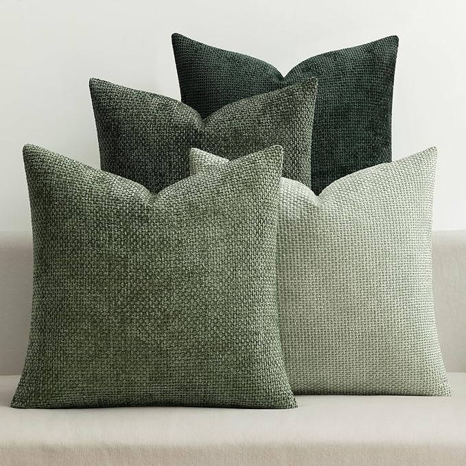 MIULEE Decorative Chenille Euro Pillow Covers Forest Green 22x22 Pack of 4 | by MIULEE