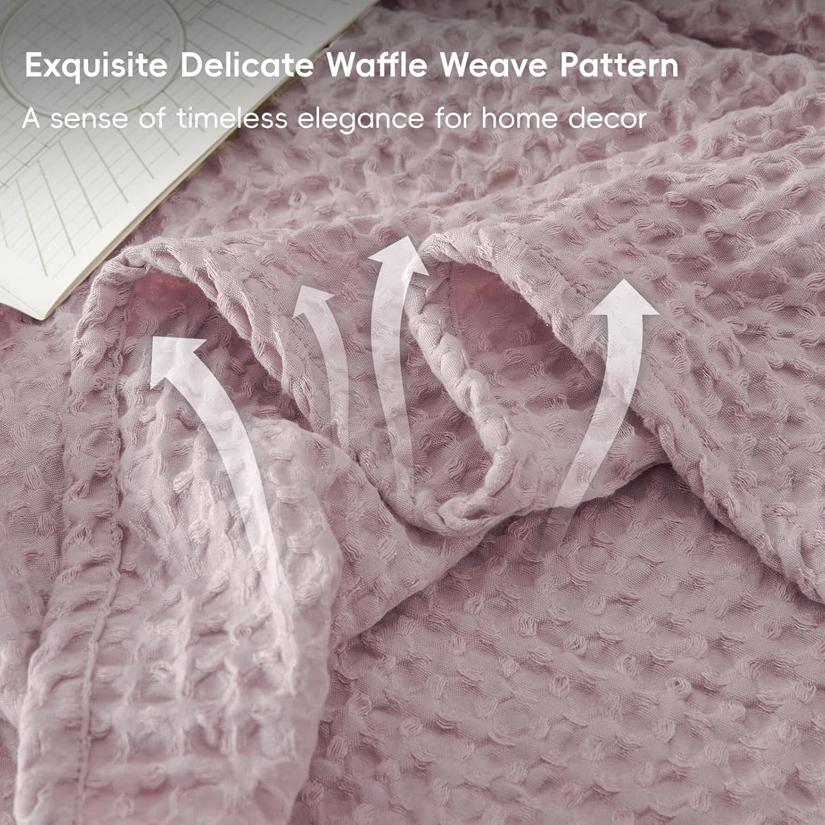 PHF Ultra Soft Waffle Weave Blanket Queen Size 90"x 90"- Washed Lightweight Breathable Cozy Woven Blanket for Bed - Aesthetic Decor for Couch Bedding Sofa Home Car - Dusty Rose