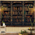 YEXIT Retro Bookshelf Wall Tapestry, Vintage Books Study Library Tapestries for College Dorm Bedroom Magic Caslte Backdrop 60×80 inch