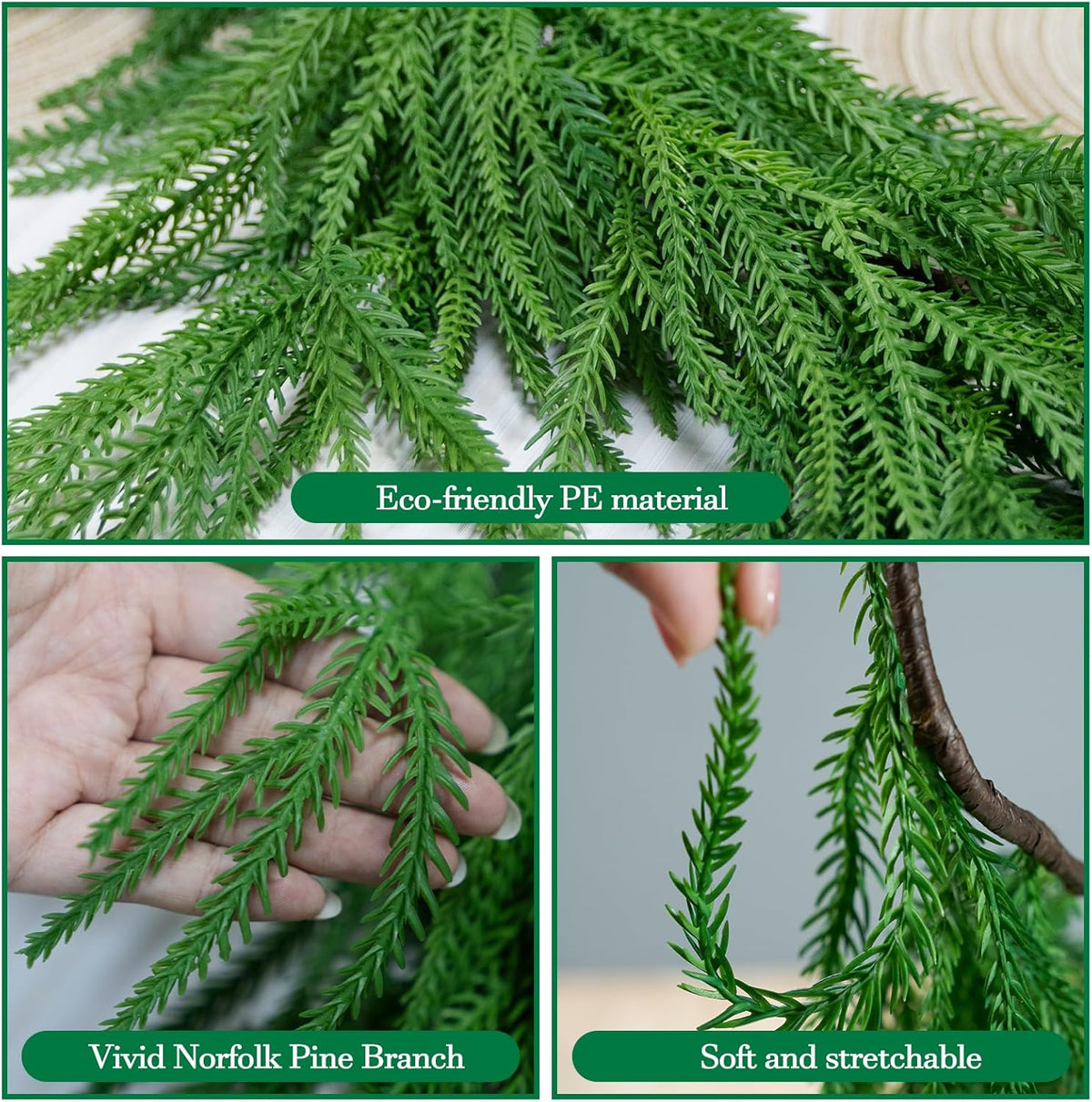 6FT Artificial Norfolk Pine Garlands, Real Touch Winter Christmas Pine Tree Wreath, Green Artificial Greenery Garland for Christmas Holiday Seasonal Indoor Home Decor Mantle