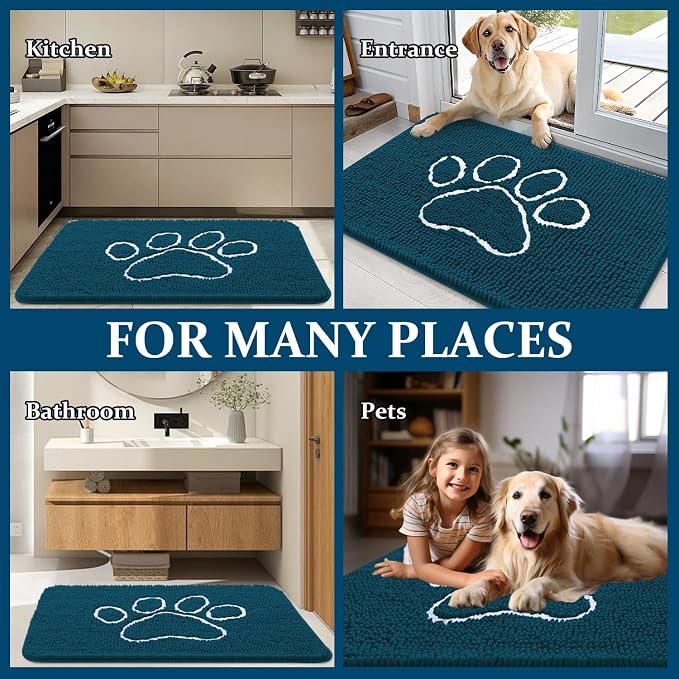 OLANLY Dog Door Mat for Muddy Paws 35x24, Paw Print Design Chenille Mud Mat | - Image 8