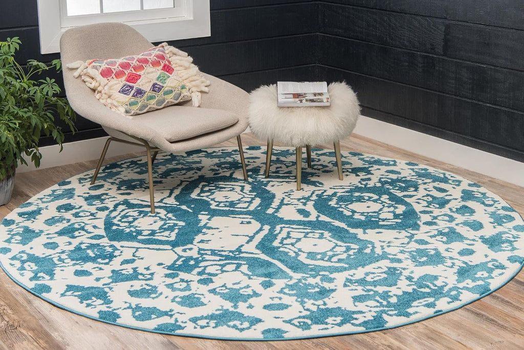 Unique Loom Rosso Collection Vintage Traditional Distressed Blue Round Rug (8' 0 x 8' 0)