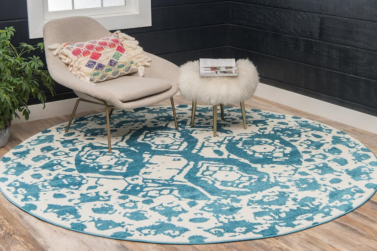 Unique Loom Rosso Collection Vintage Traditional Distressed Blue Round Rug (8' 0 x 8' 0)