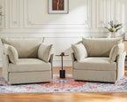 Oversized Accent Chair, Upholstered Modern Sofa Chair with Removable Backrest & Detachable Cover, 24.5" Deep Seat Large Reading Armchair for Living Room Bedroom Office - Chenille Beige Set of 2