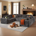 HOOOWOOO Cloud Sectional Couches for Living Room,Modular Sectional Sofa No Assembly,136X110 Inch Plush Corduroy Large U Shaped Floor Couch Set with Deep Seat(Gray)