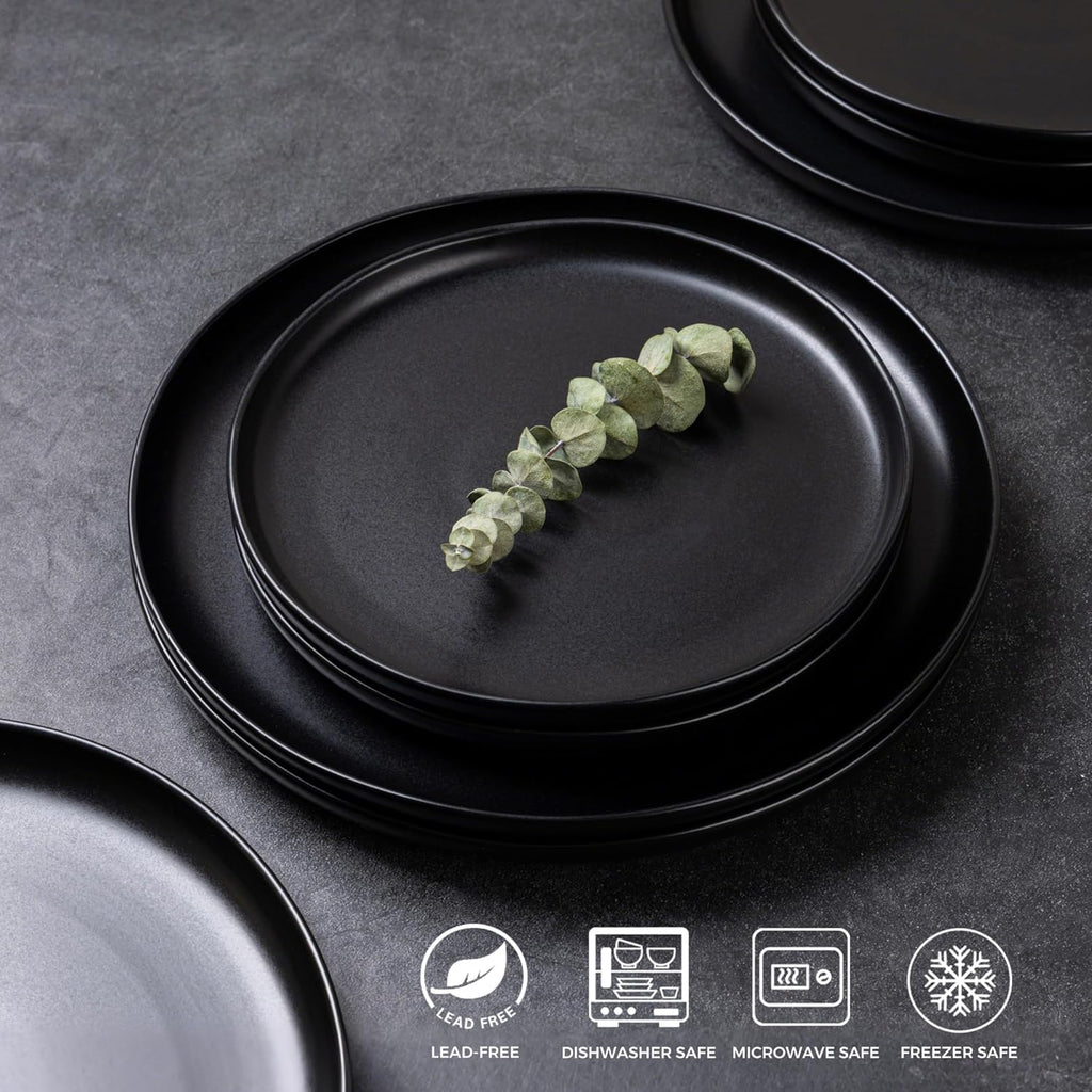 AmorArc Ceramic Dinnerware Sets, Wavy Rim Stoneware Plates and Bowls Sets, Highly Chip and Crack Resistant | Dishwasher & Microwave & Oven Safe Dishes set, Service for 8 (24pc)