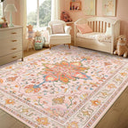 RELEANY Washable Area Rug, Water Repellent, Pet Friendly, Vintage Floral Boho - Image 3
