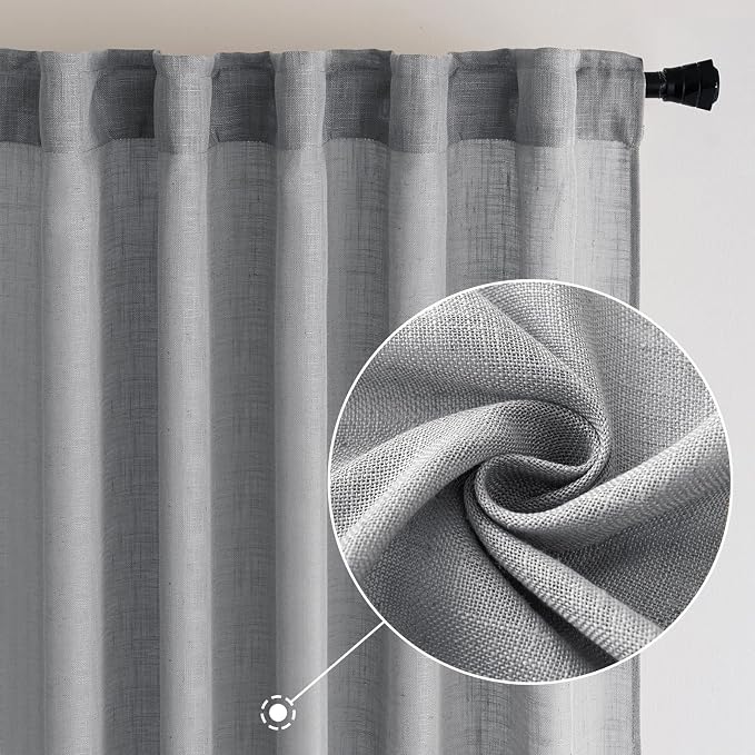 MIULEE Grey Linen Curtains 52x84 Inch Length - Image 2