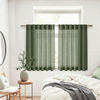 Linen Kitchen Curtains 30 Inches Long 2 Panels Olive Green Semi Sheer Short - Image 6