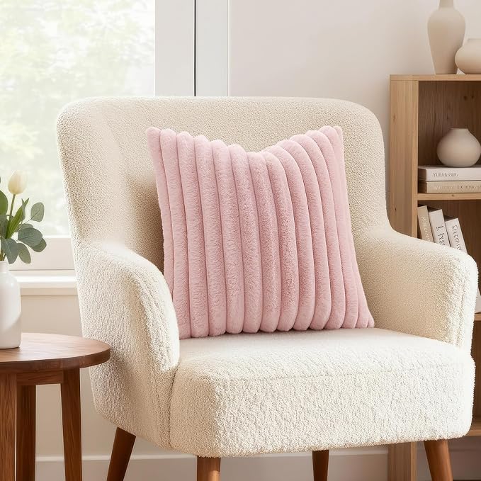 decorUhome Fall Faux Fur Throw Pillow Covers 16x16 Set of 2 Pink | Decorative - Image 4