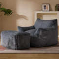 Oversized Bean Bag Chaise Lounge Chair Indoor for Adults with Armrests & Ottoman - Giant Comfy Gray Beanbag Floor Sofa Cloud Accent Chair for Reading, Gaming, Cozy Plush Cloud Mini Couch