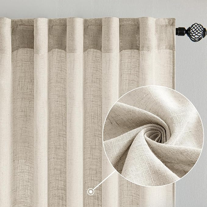 MIULEE Cream Linen Curtains 52x63 Inch 2 Panels - Image 2