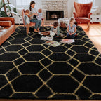 8x10 Area Rugs for Living Room, Fluffy Black and Gold Bedroom Geometric Rug | - Image 7