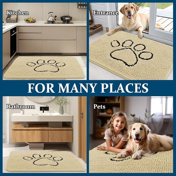 OLANLY Dog Door Mat for Muddy Paws 48x30, Paw Print Design Chenille Mud Mat | - Image 8